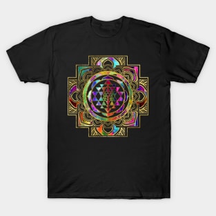 Colorful Gold framed Sri Yantra Sri Chakra T-Shirt